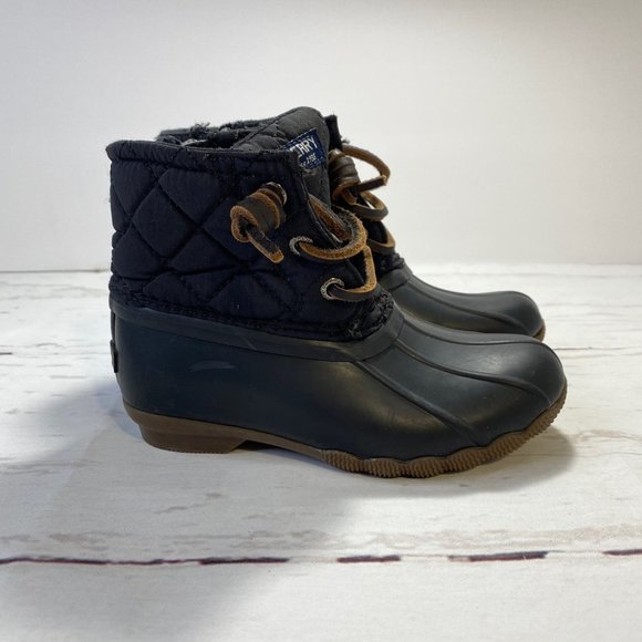 Sperry Top Sider Girls Size 9M Saltwater Leather Zip Duck Boots Quilted Black - Picture 4 of 9